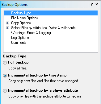 Backup Types Selection